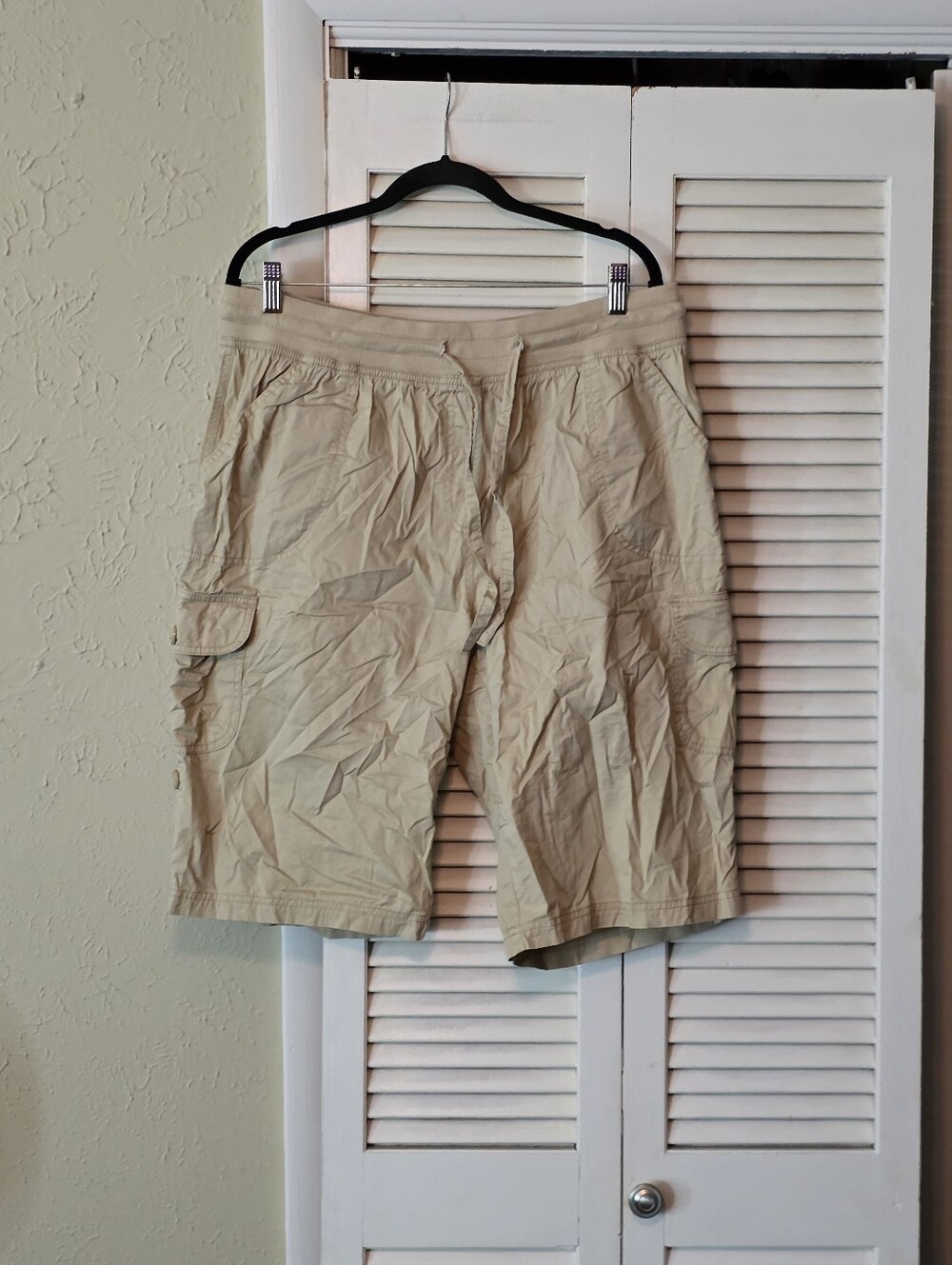 Woman Within Khaki Cargo Bermuda Shorts Size 16W Plus Drawstring Pockets
